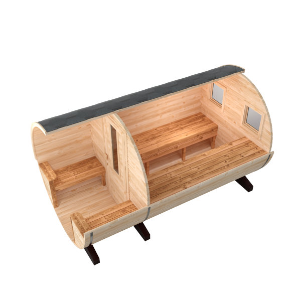 Fasssauna / Gartensauna / Banja / Round 3,5 m mit Balkon